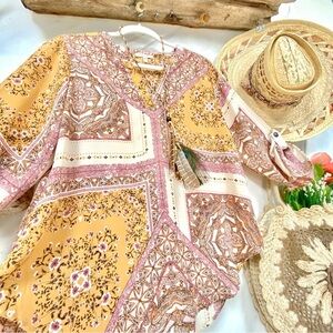 Bohemian Gypsy Paisley Print boho Blouse w southwestern prairie vibe